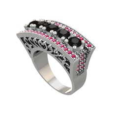 Siyah zirkon ve rodolit garnet 18 ayar beyaz altın yüzük