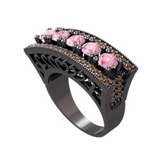 Adalan Yüzük - Pembe kuvars ve dumanlı kuvars 925 ayar siyah rodyum kaplama gümüş yüzük #d7j2v