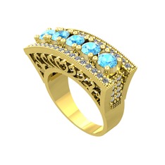 Akuamarin ve pırlanta 925 ayar altın kaplama gümüş yüzük (0.72 karat)