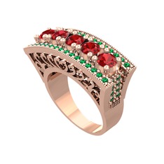 Garnet ve yeşil kuvars 925 ayar rose altın kaplama gümüş yüzük