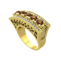 Dumanlı kuvars ve pırlanta 925 ayar altın kaplama gümüş yüzük (0.72 karat)