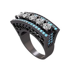 Adalan Yüzük - Swarovski ve akuamarin 925 ayar siyah rodyum kaplama gümüş yüzük #gjay0a