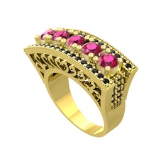 Adalan Yüzük - Rodolit garnet ve siyah zirkon 8 ayar altın yüzük #h2uxvi