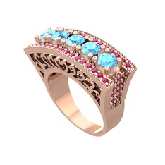 Akuamarin ve rodolit garnet 18 ayar rose altın yüzük