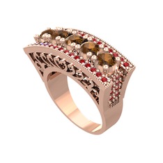 Dumanlı kuvars ve garnet 14 ayar rose altın yüzük