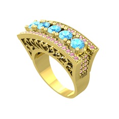 Adalan Yüzük - Akuamarin ve pembe kuvars 925 ayar altın kaplama gümüş yüzük #li4s2u