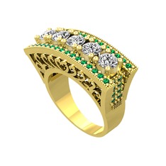 Swarovski ve yeşil kuvars 18 ayar altın yüzük