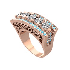 Swarovski ve akuamarin 18 ayar rose altın yüzük