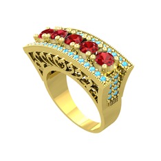 Adalan Yüzük - Garnet ve akuamarin 14 ayar altın yüzük #nz2pl2