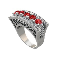 Garnet ve pırlanta 8 ayar beyaz altın yüzük (0.72 karat)