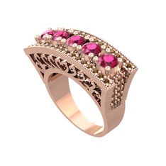 Rodolit garnet ve dumanlı kuvars 14 ayar rose altın yüzük