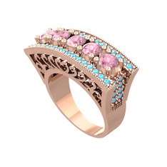 Pembe kuvars ve akuamarin 925 ayar rose altın kaplama gümüş yüzük