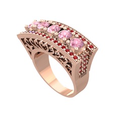 Pembe kuvars ve garnet 18 ayar rose altın yüzük