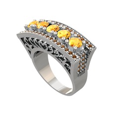 Adalan Yüzük - Sitrin ve dumanlı kuvars 925 ayar gümüş yüzük #ss4mbv