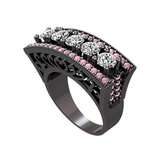 Adalan Yüzük - Swarovski ve pembe kuvars 925 ayar siyah rodyum kaplama gümüş yüzük #vazmo3