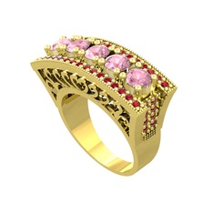 Pembe kuvars ve garnet 18 ayar altın yüzük