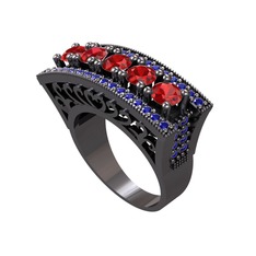 Garnet ve lab safir 925 ayar siyah rodyum kaplama gümüş yüzük