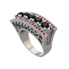 Adalan Yüzük - Siyah zirkon ve garnet 18 ayar beyaz altın yüzük #vvp61n
