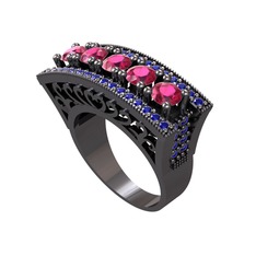 Adalan Yüzük - Rodolit garnet ve lab safir 925 ayar siyah rodyum kaplama gümüş yüzük #w6jwf5