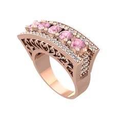 Pembe kuvars ve beyaz zirkon 14 ayar rose altın yüzük