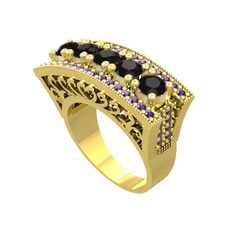Adalan Yüzük - Siyah zirkon ve ametist 925 ayar altın kaplama gümüş yüzük #z8nkon