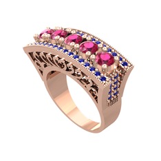 Rodolit garnet ve lab safir 8 ayar rose altın yüzük