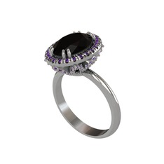 Siyah zirkon ve ametist 18 ayar beyaz altın yüzük