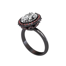 Maahes Yüzük - Beyaz zirkon ve garnet 925 ayar siyah rodyum kaplama gümüş yüzük #10m48xj