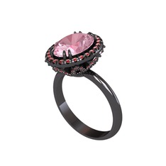 Maahes Yüzük - Pembe kuvars ve garnet 925 ayar siyah rodyum kaplama gümüş yüzük #10sfrku