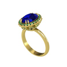 Maahes Yüzük - Lab safir ve yeşil kuvars 925 ayar altın kaplama gümüş yüzük #11cmnsj