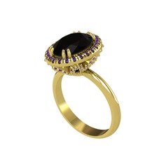 Siyah zirkon ve ametist 14 ayar altın yüzük