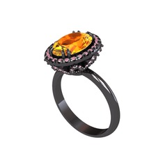 Maahes Yüzük - Sitrin ve pembe kuvars 925 ayar siyah rodyum kaplama gümüş yüzük #12wos0m