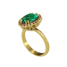 Maahes Yüzük - Yeşil kuvars ve garnet 14 ayar altın yüzük #13spuzc