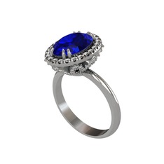 Lab safir ve swarovski 14 ayar beyaz altın yüzük