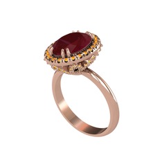 Maahes Yüzük - Kök yakut ve sitrin 925 ayar rose altın kaplama gümüş yüzük #14qro9s