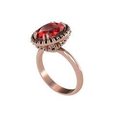 Maahes Yüzük - Garnet ve siyah zirkon 8 ayar rose altın yüzük #150um34