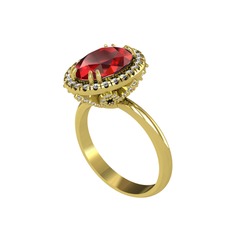 Maahes Yüzük - Garnet ve beyaz zirkon 14 ayar altın yüzük #151t4pr
