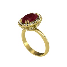 Maahes Yüzük - Kök yakut ve swarovski 8 ayar altın yüzük #15951sq