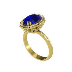 Maahes Yüzük - Lab safir ve swarovski 8 ayar altın yüzük #16403ts