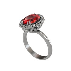 Garnet ve swarovski 14 ayar beyaz altın yüzük