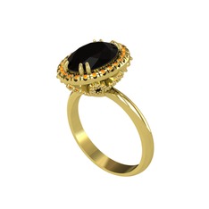Maahes Yüzük - Siyah zirkon ve sitrin 8 ayar altın yüzük #16c48sr