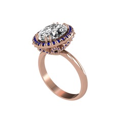 Swarovski ve lab safir 14 ayar rose altın yüzük