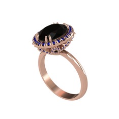 Siyah zirkon ve lab safir 14 ayar rose altın yüzük
