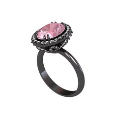 Maahes Yüzük - Pembe kuvars ve beyaz zirkon 925 ayar siyah rodyum kaplama gümüş yüzük #1adzh2c