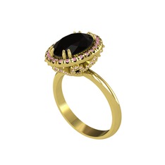 Maahes Yüzük - Siyah zirkon ve pembe kuvars 8 ayar altın yüzük #1bgsxz4