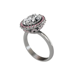 Swarovski ve pembe kuvars 14 ayar beyaz altın yüzük