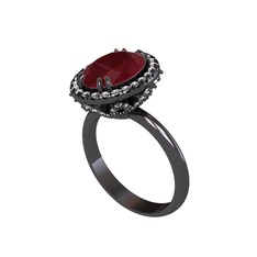 Maahes Yüzük - Kök yakut ve swarovski 925 ayar siyah rodyum kaplama gümüş yüzük #1d7g9ez