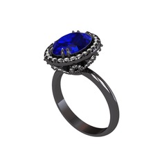 Lab safir ve swarovski 925 ayar siyah rodyum kaplama gümüş yüzük
