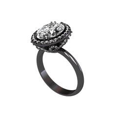 Maahes Yüzük - Beyaz zirkon ve swarovski 925 ayar siyah rodyum kaplama gümüş yüzük #1e6vmcl