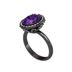 Maahes Yüzük - Ametist ve swarovski 925 ayar siyah rodyum kaplama gümüş yüzük #1ek81xe